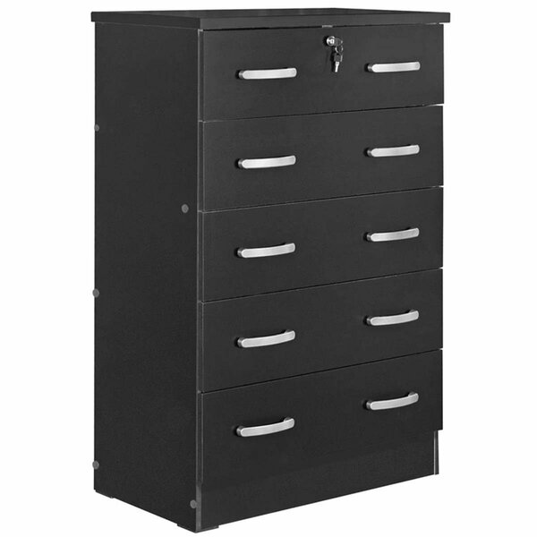 Better Home Cindy 5 Drawer Chest Wooden Dresser with Lock, Black WC5-BLK